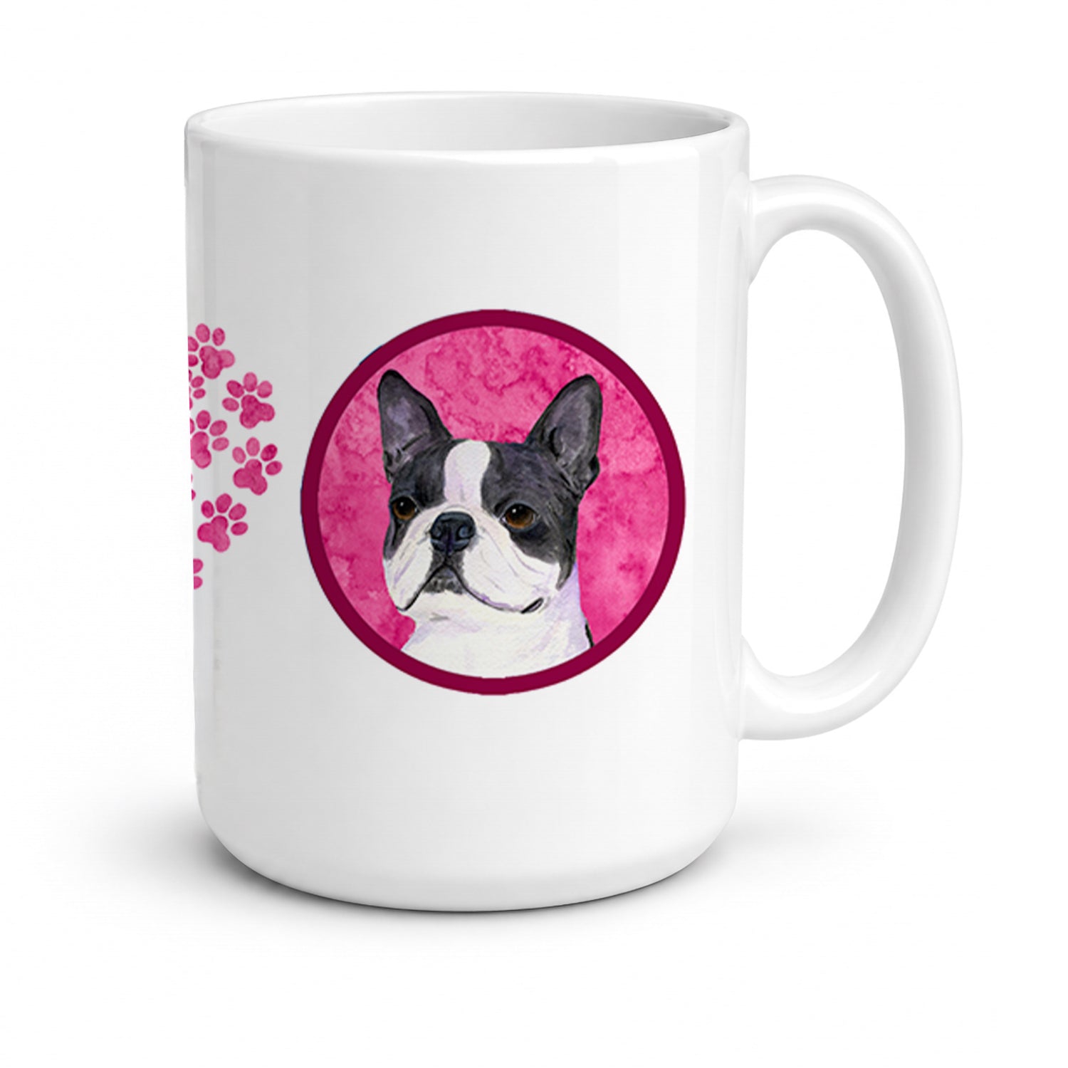 Pink Boston Terrier Ceramic Coffee Mug 15 oz Decorative Large C Handle Mug Cup for Tea, Cocoa Hot Chocolate
