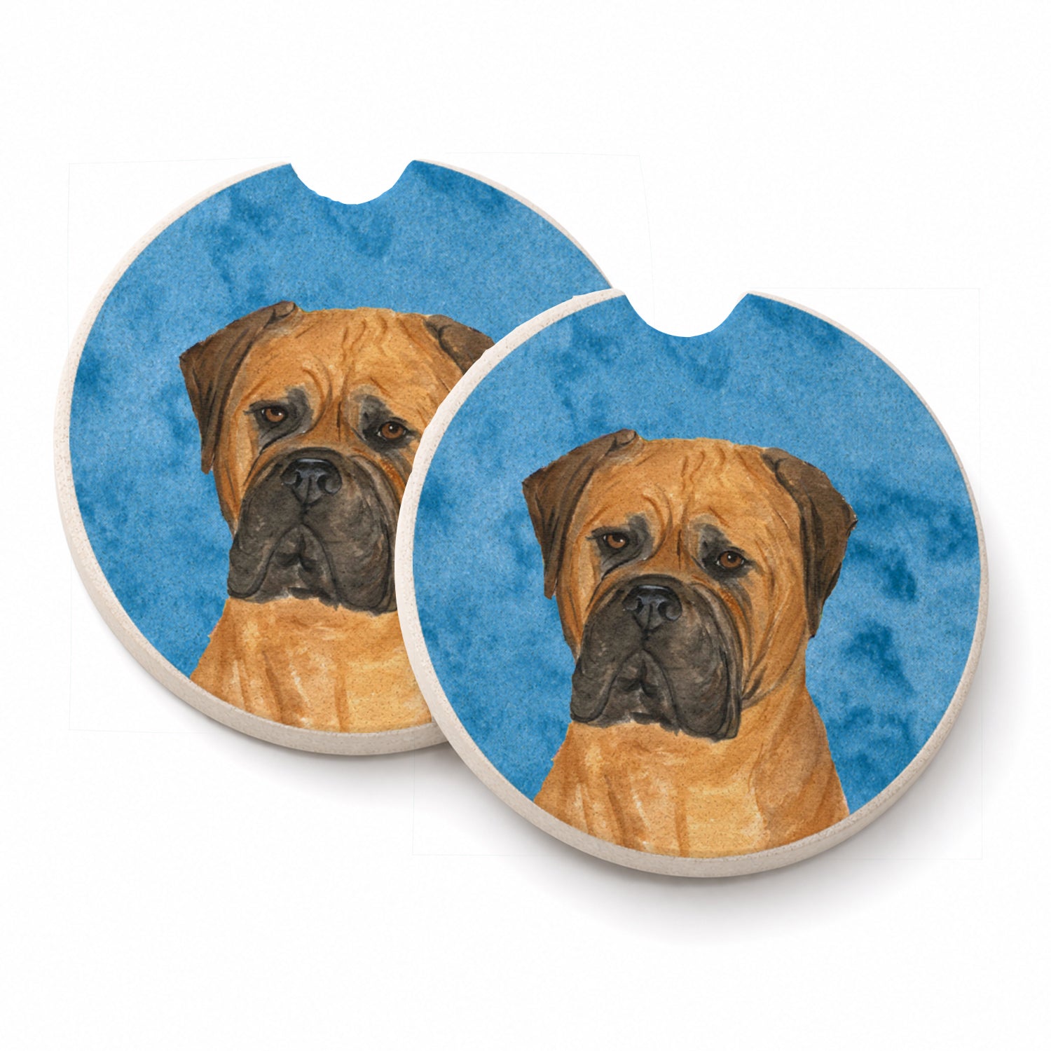 Blue Bullmastiff Set of 2 Cup Holder Car Coasters Absorbent Round Sandstone Coasters Gifts for Men or Women, 2.5, Multicolor