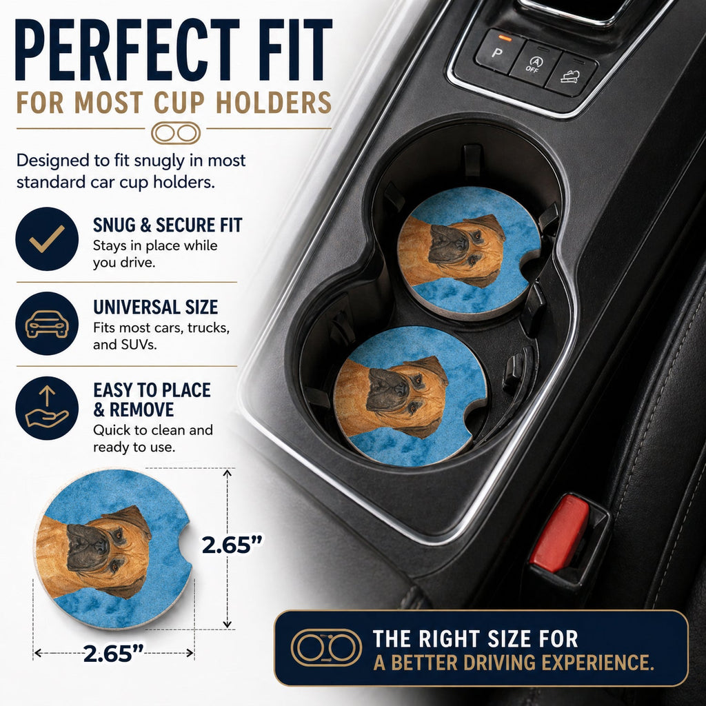 Blue Bullmastiff Set of 2 Cup Holder Car Coasters Absorbent Round Sandstone Coasters Gifts for Men or Women, 2.5, Multicolor