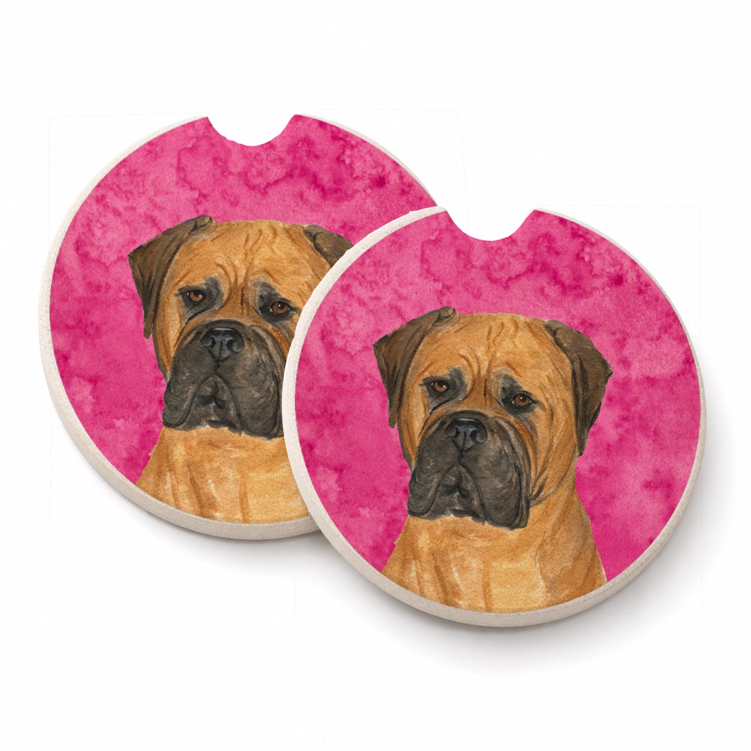 Pink Bullmastiff Set of 2 Cup Holder Car Coasters Absorbent Round Sandstone Coasters Gifts for Men or Women, 2.5, Multicolor