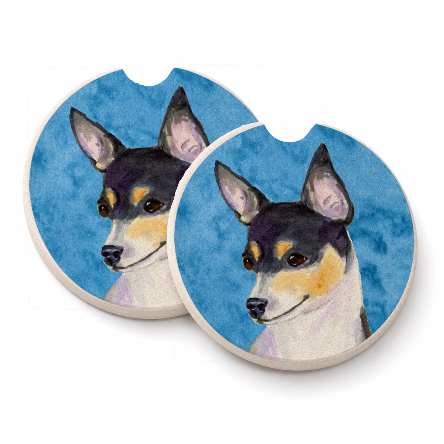 Blue Chihuahua Set of 2 Cup Holder Car Coasters Absorbent Round Sandstone Coasters Gifts for Men or Women, 2.5, Multicolor