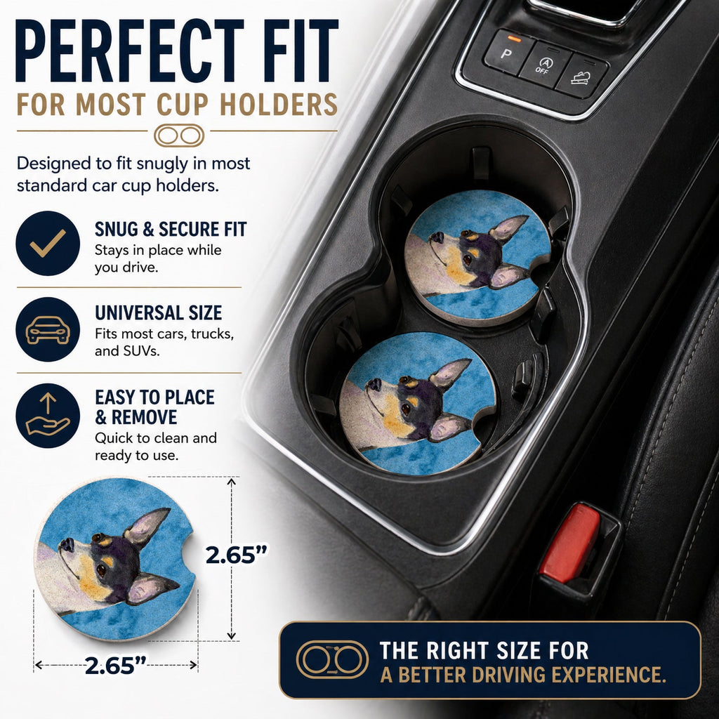 Blue Chihuahua Set of 2 Cup Holder Car Coasters Absorbent Round Sandstone Coasters Gifts for Men or Women, 2.5, Multicolor