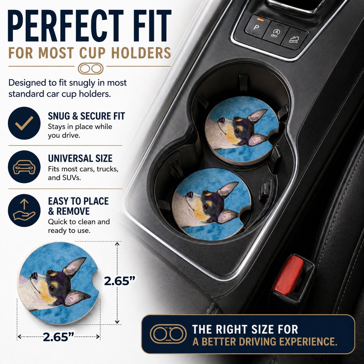 Blue Chihuahua Set of 2 Cup Holder Car Coasters Absorbent Round Sandstone Coasters Gifts for Men or Women, 2.5, Multicolor