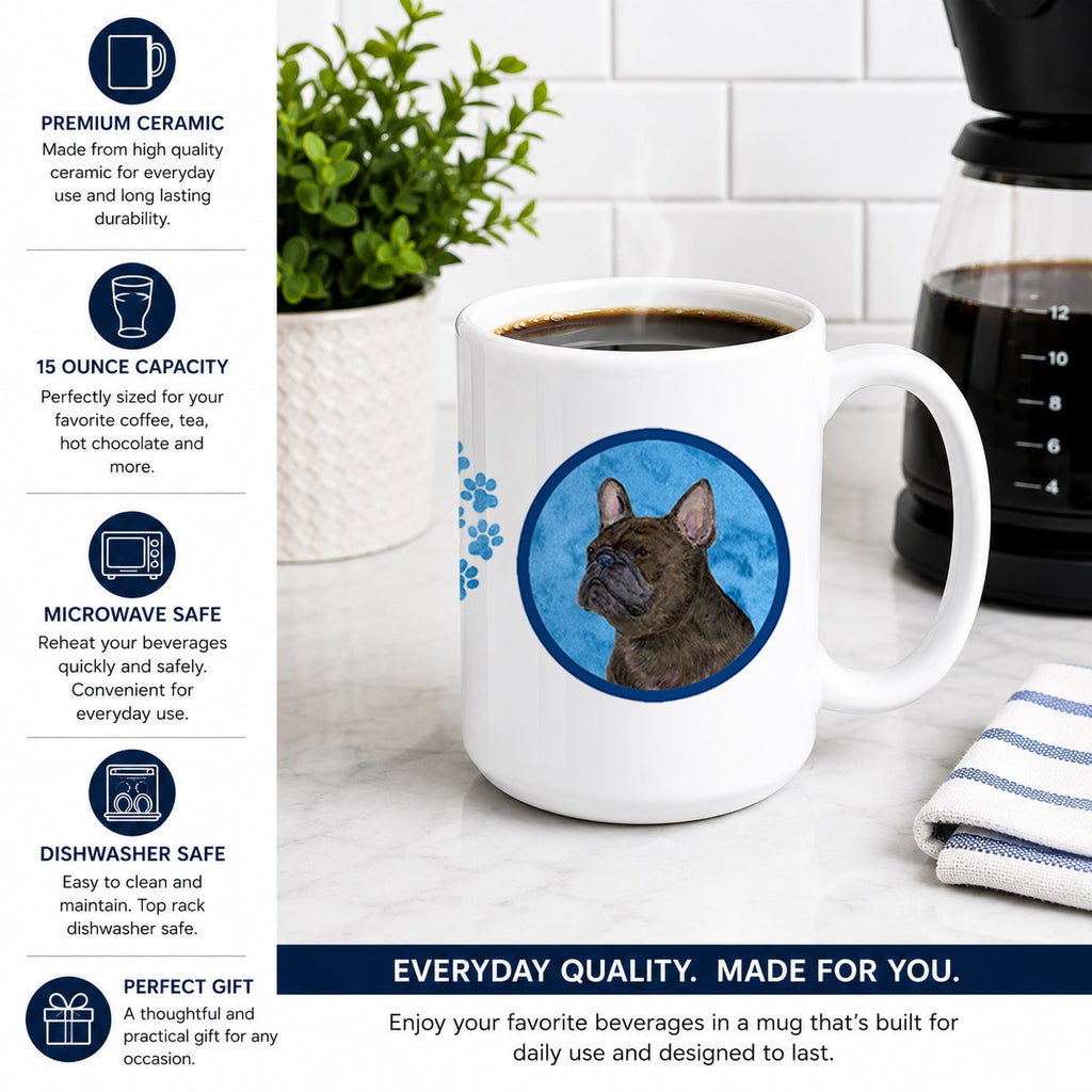 Blue French Bulldog Ceramic Coffee Mug 15 oz Decorative Large C Handle Mug Cup for Tea, Cocoa Hot Chocolate