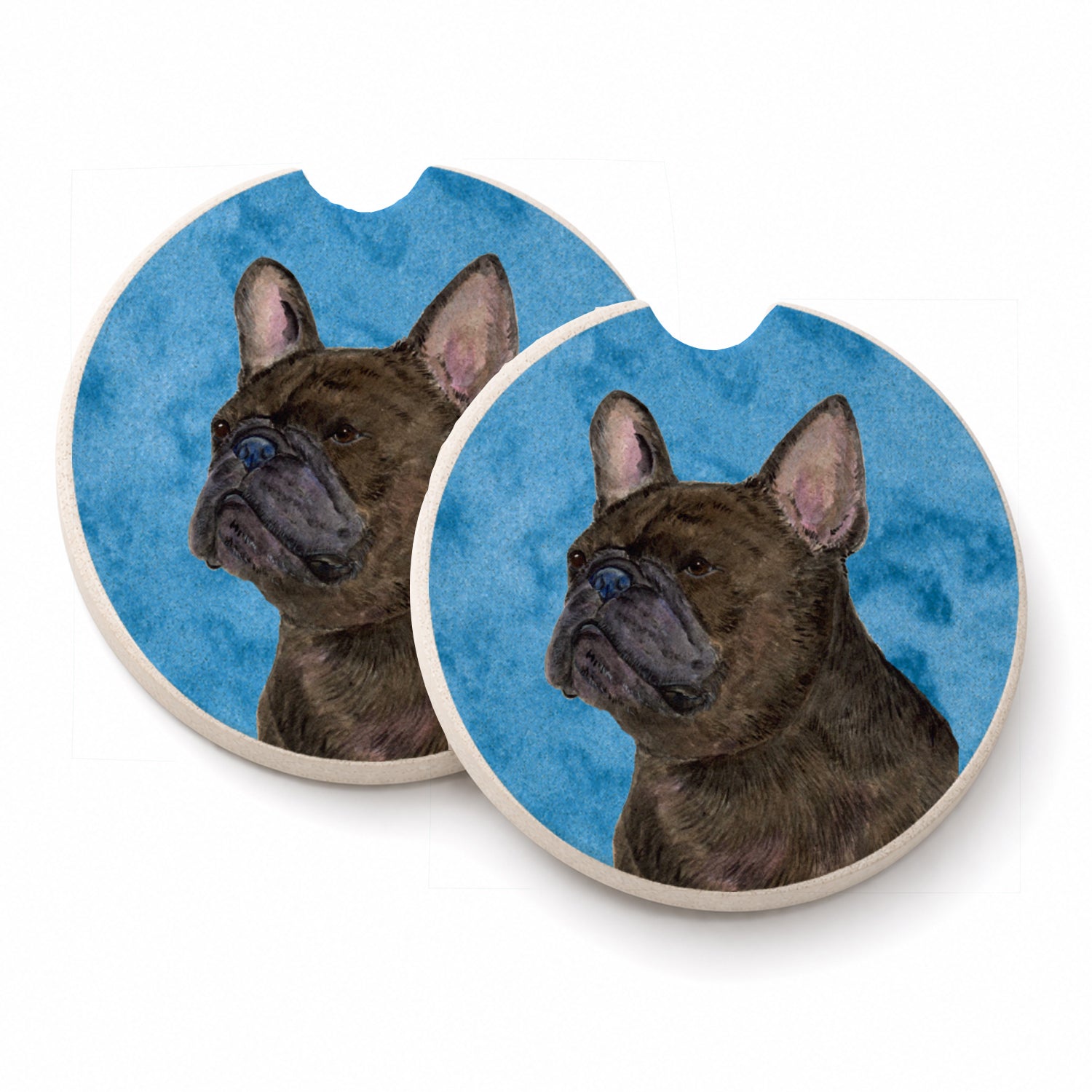 Blue French Bulldog Set of 2 Cup Holder Car Coasters Absorbent Round Sandstone Coasters Gifts for Men or Women, 2.5, Multicolor