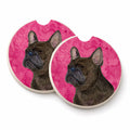Pink French Bulldog Set of 2 Cup Holder Car Coasters Absorbent Round Sandstone Coasters Gifts for Men or Women, 2.5, Multicolor