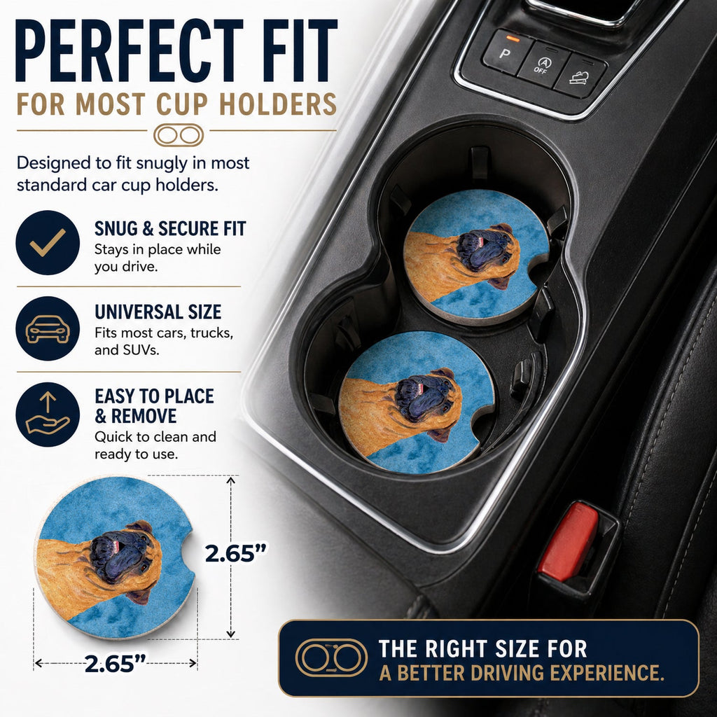 Blue Mastiff Set of 2 Cup Holder Car Coasters Absorbent Round Sandstone Coasters Gifts for Men or Women, 2.5, Multicolor