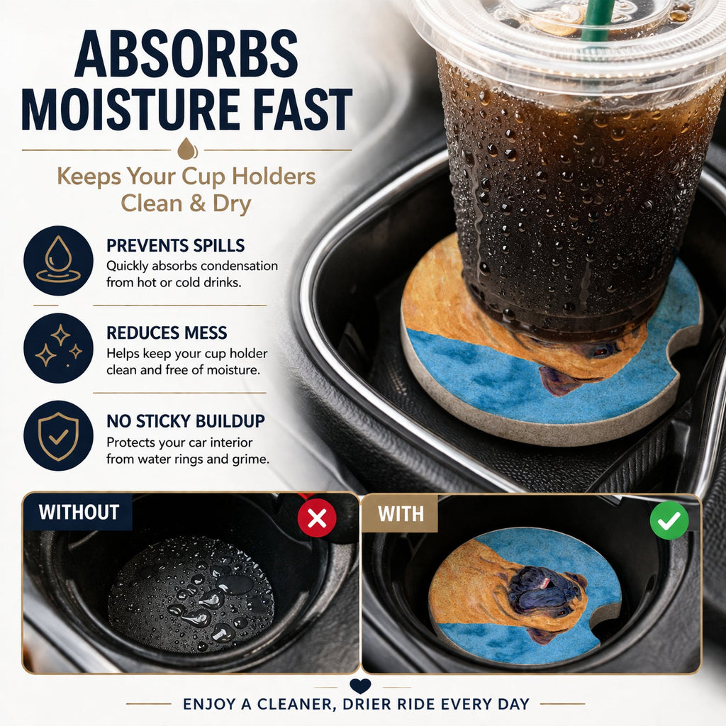 Blue Mastiff Set of 2 Cup Holder Car Coasters Absorbent Round Sandstone Coasters Gifts for Men or Women, 2.5, Multicolor