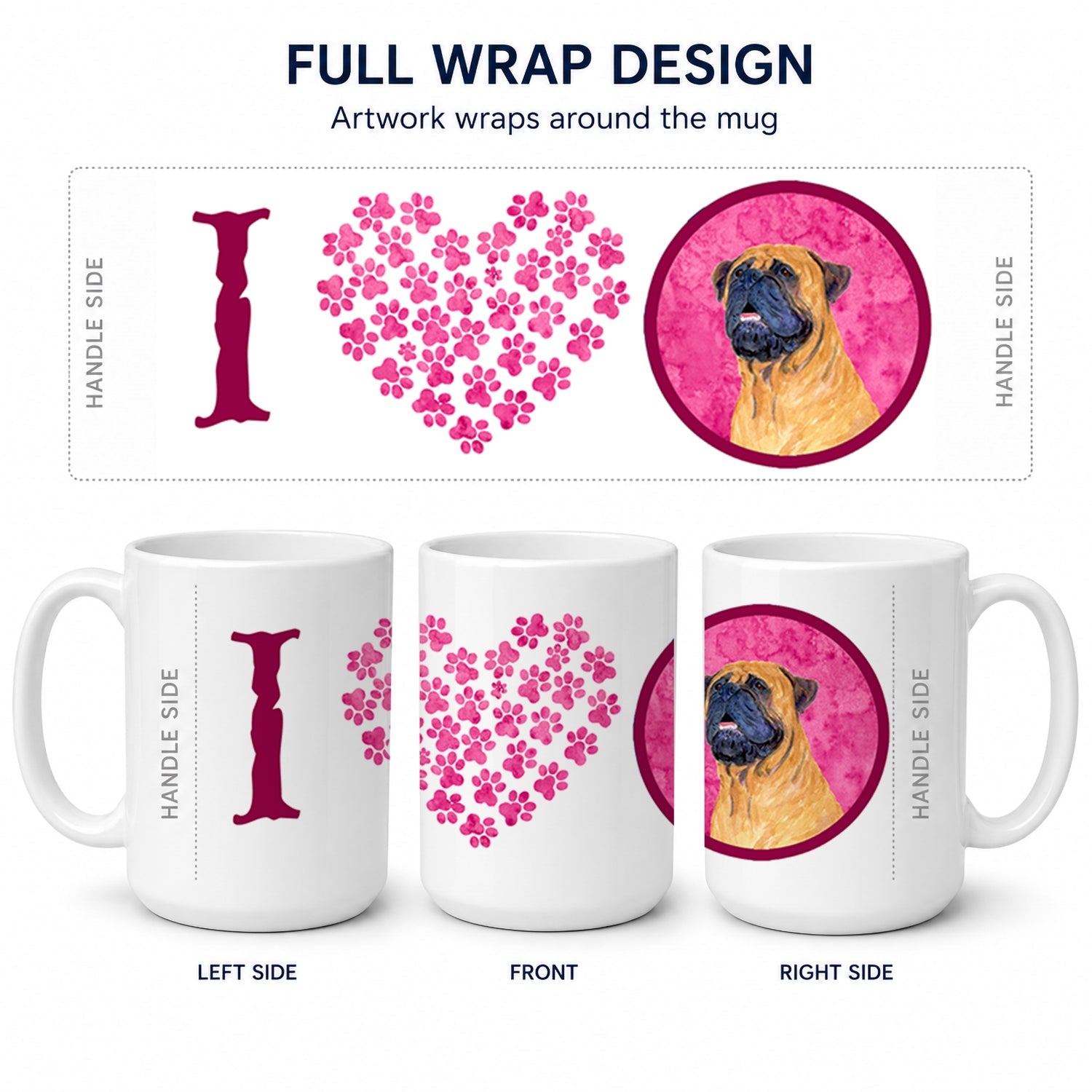 Pink Mastiff Ceramic Coffee Mug 15 oz Decorative Large C Handle Mug Cup for Tea, Cocoa Hot Chocolate