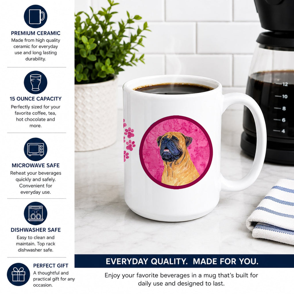 Pink Mastiff Ceramic Coffee Mug 15 oz Decorative Large C Handle Mug Cup for Tea, Cocoa Hot Chocolate