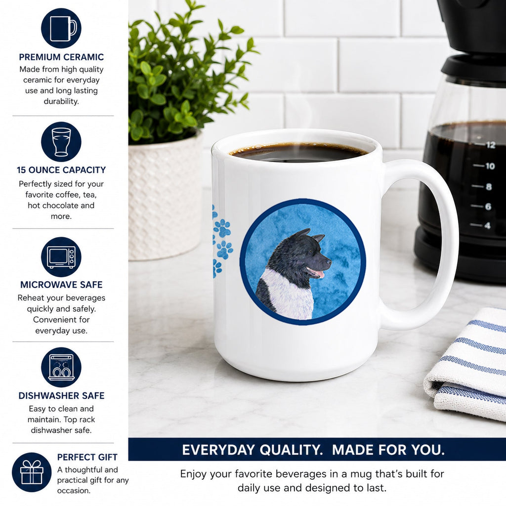 Blue Akita Ceramic Coffee Mug 15 oz Decorative Large C Handle Mug Cup for Tea, Cocoa Hot Chocolate