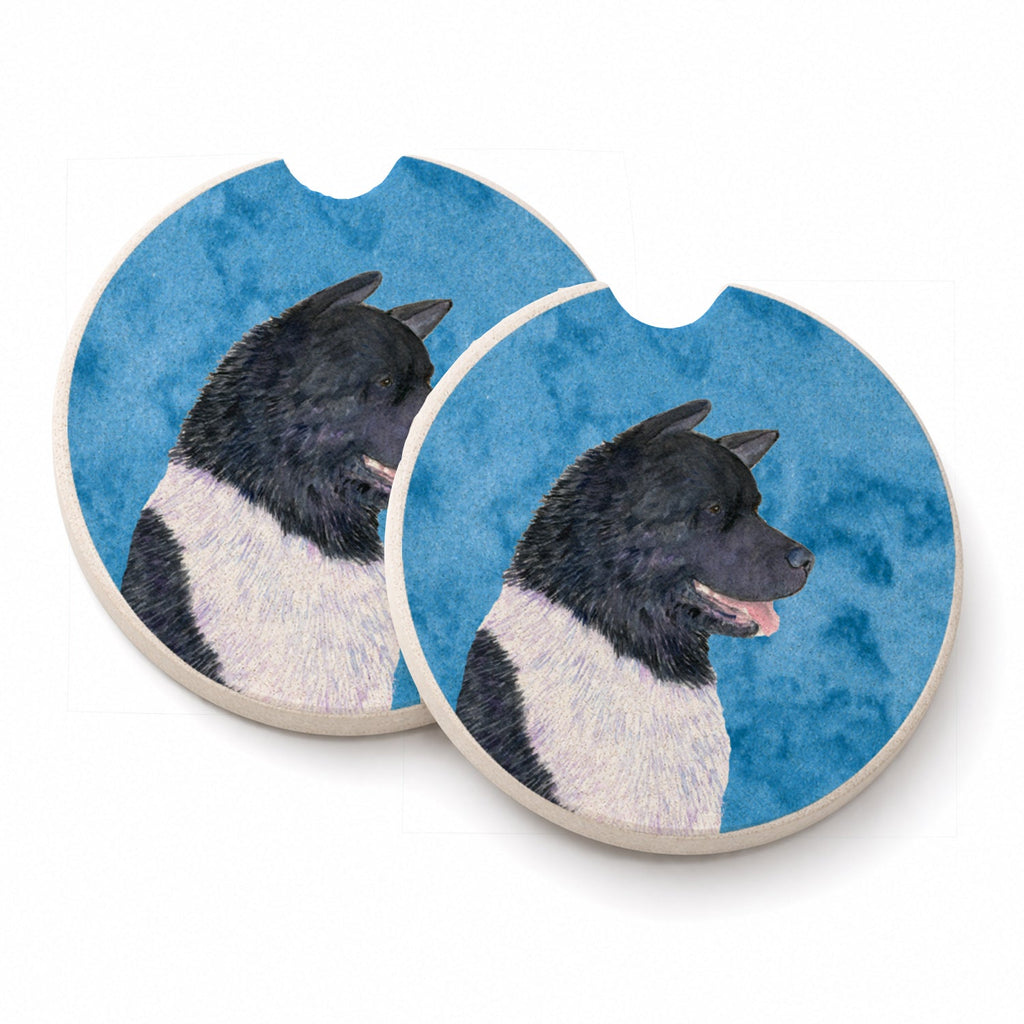 Blue Akita Set of 2 Cup Holder Car Coasters Absorbent Round Sandstone Coasters Gifts for Men or Women, 2.5, Multicolor