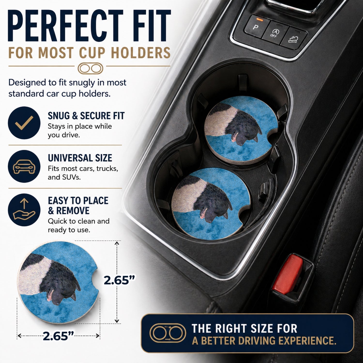 Blue Akita Set of 2 Cup Holder Car Coasters Absorbent Round Sandstone Coasters Gifts for Men or Women, 2.5, Multicolor
