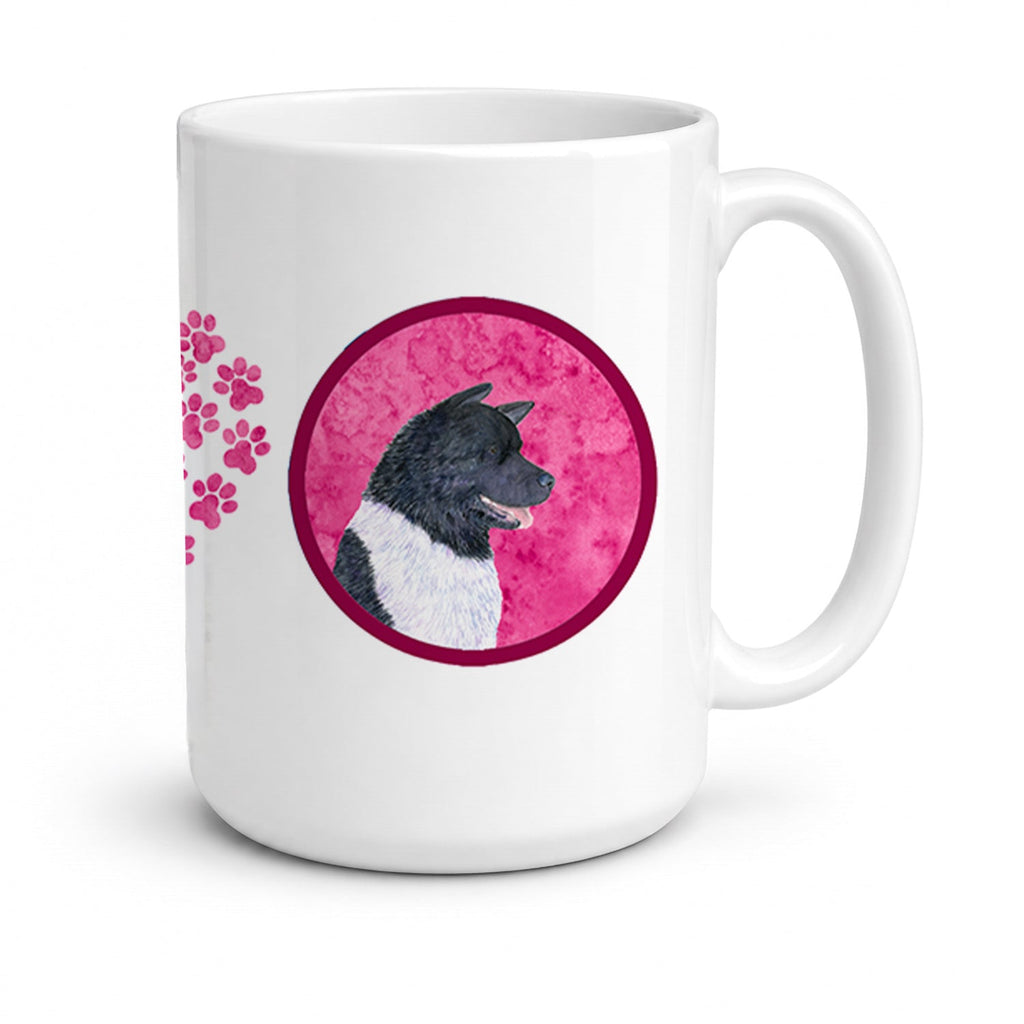Pink Akita Ceramic Coffee Mug 15 oz Decorative Large C Handle Mug Cup for Tea, Cocoa Hot Chocolate