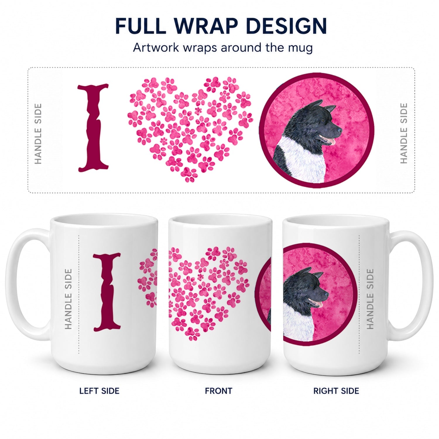 Pink Akita Ceramic Coffee Mug 15 oz Decorative Large C Handle Mug Cup for Tea, Cocoa Hot Chocolate