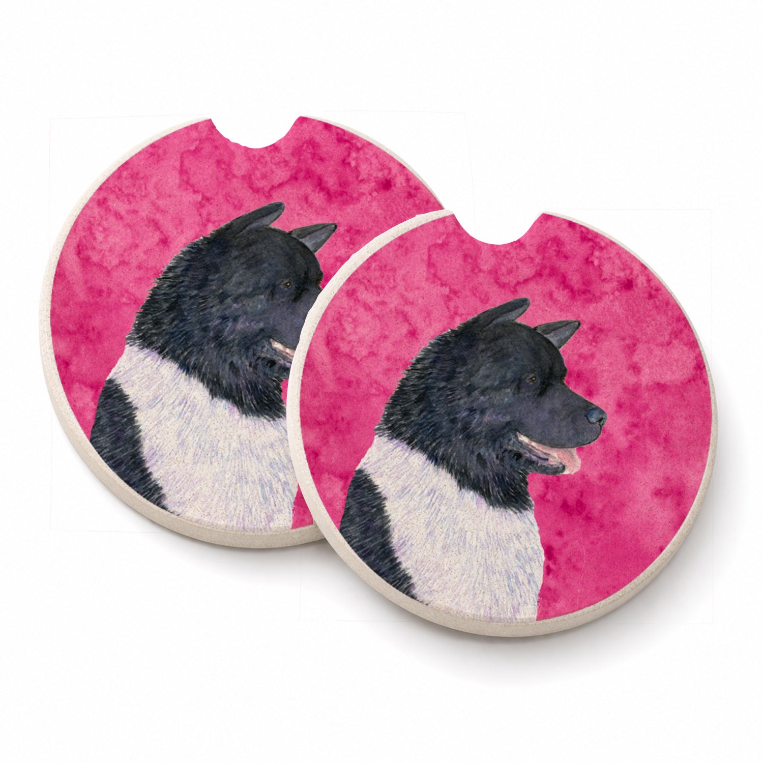 Pink Akita Set of 2 Cup Holder Car Coasters Absorbent Round Sandstone Coasters Gifts for Men or Women, 2.5, Multicolor