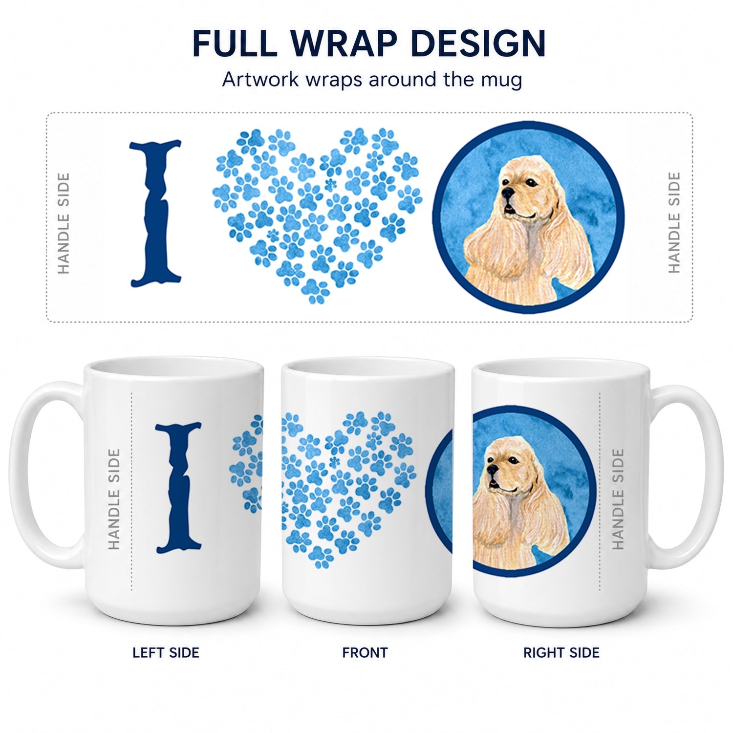 Blue Buff Cocker Spaniel Ceramic Coffee Mug 15 oz Decorative Large C Handle Mug Cup for Tea, Cocoa Hot Chocolate