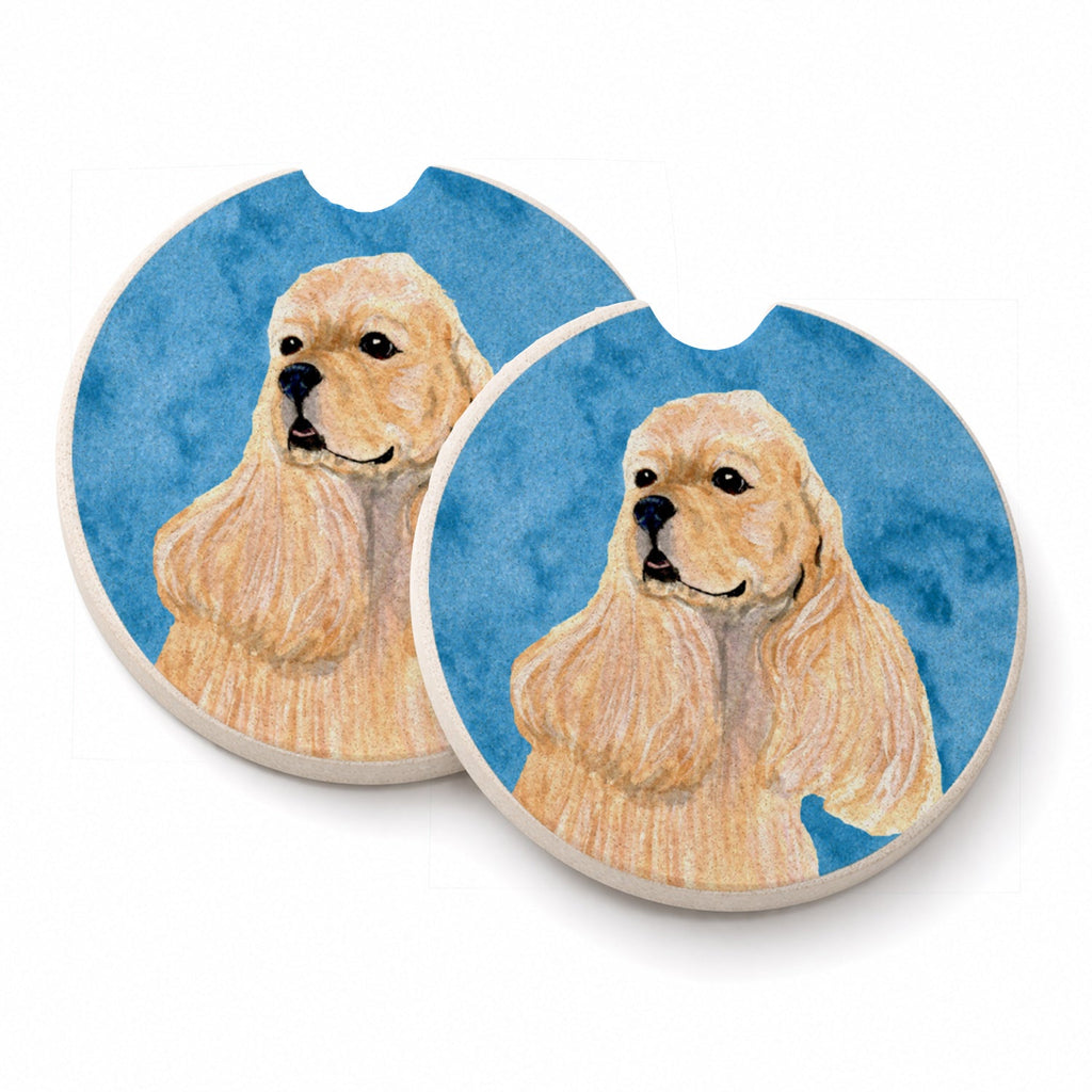 Blue Buff Cocker Spaniel Set of 2 Cup Holder Car Coasters Absorbent Round Sandstone Coasters Gifts for Men or Women, 2.5, Multicolor