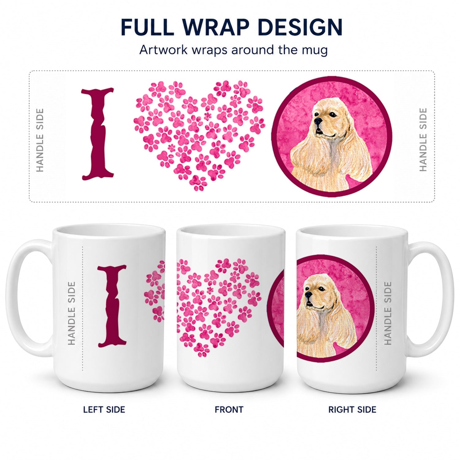 Pink Buff Cocker Spaniel Ceramic Coffee Mug 15 oz Decorative Large C Handle Mug Cup for Tea, Cocoa Hot Chocolate
