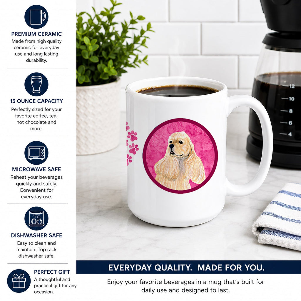 Pink Buff Cocker Spaniel Ceramic Coffee Mug 15 oz Decorative Large C Handle Mug Cup for Tea, Cocoa Hot Chocolate
