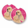 Pink Buff Cocker Spaniel Set of 2 Cup Holder Car Coasters Absorbent Round Sandstone Coasters Gifts for Men or Women, 2.5, Multicolor