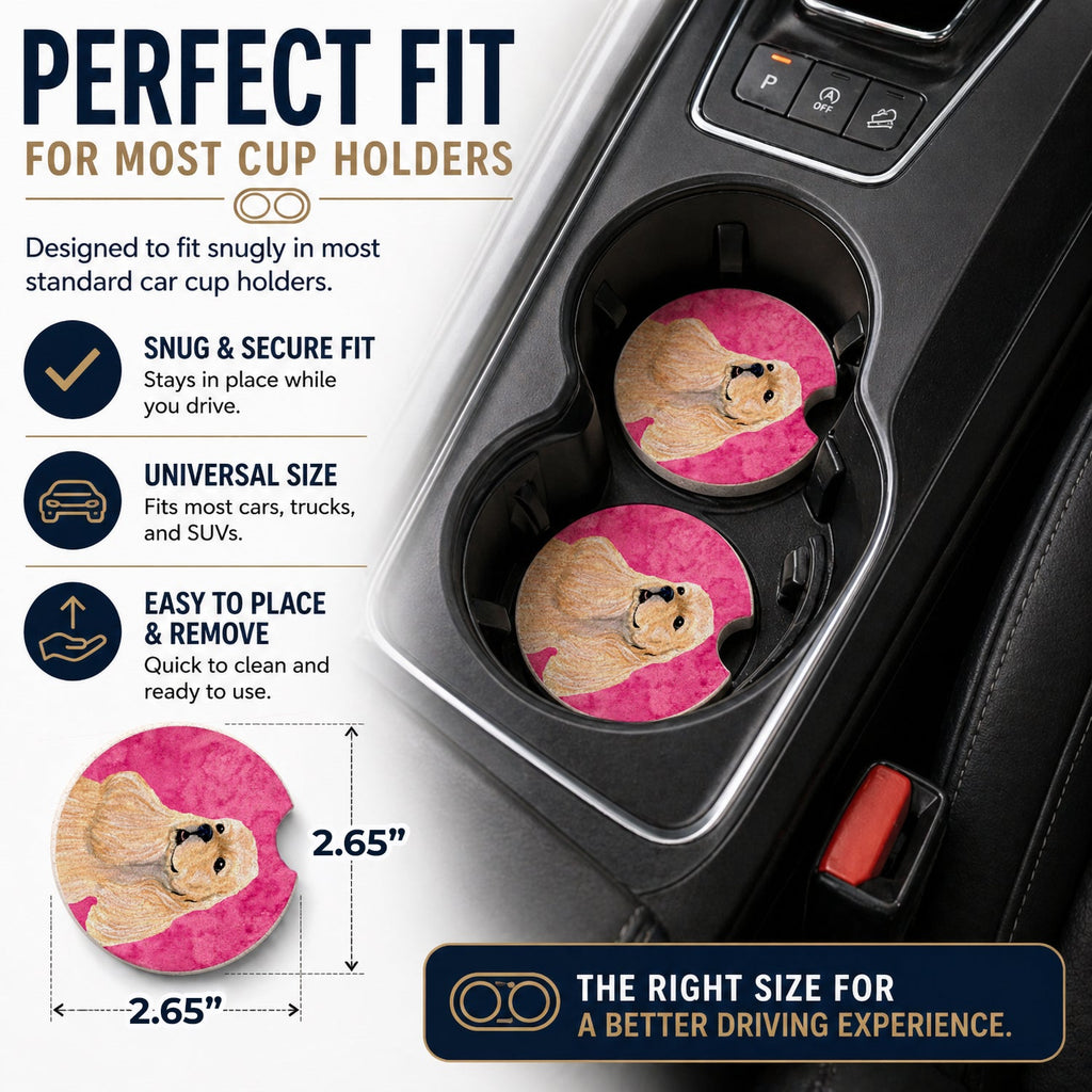 Pink Buff Cocker Spaniel Set of 2 Cup Holder Car Coasters Absorbent Round Sandstone Coasters Gifts for Men or Women, 2.5, Multicolor