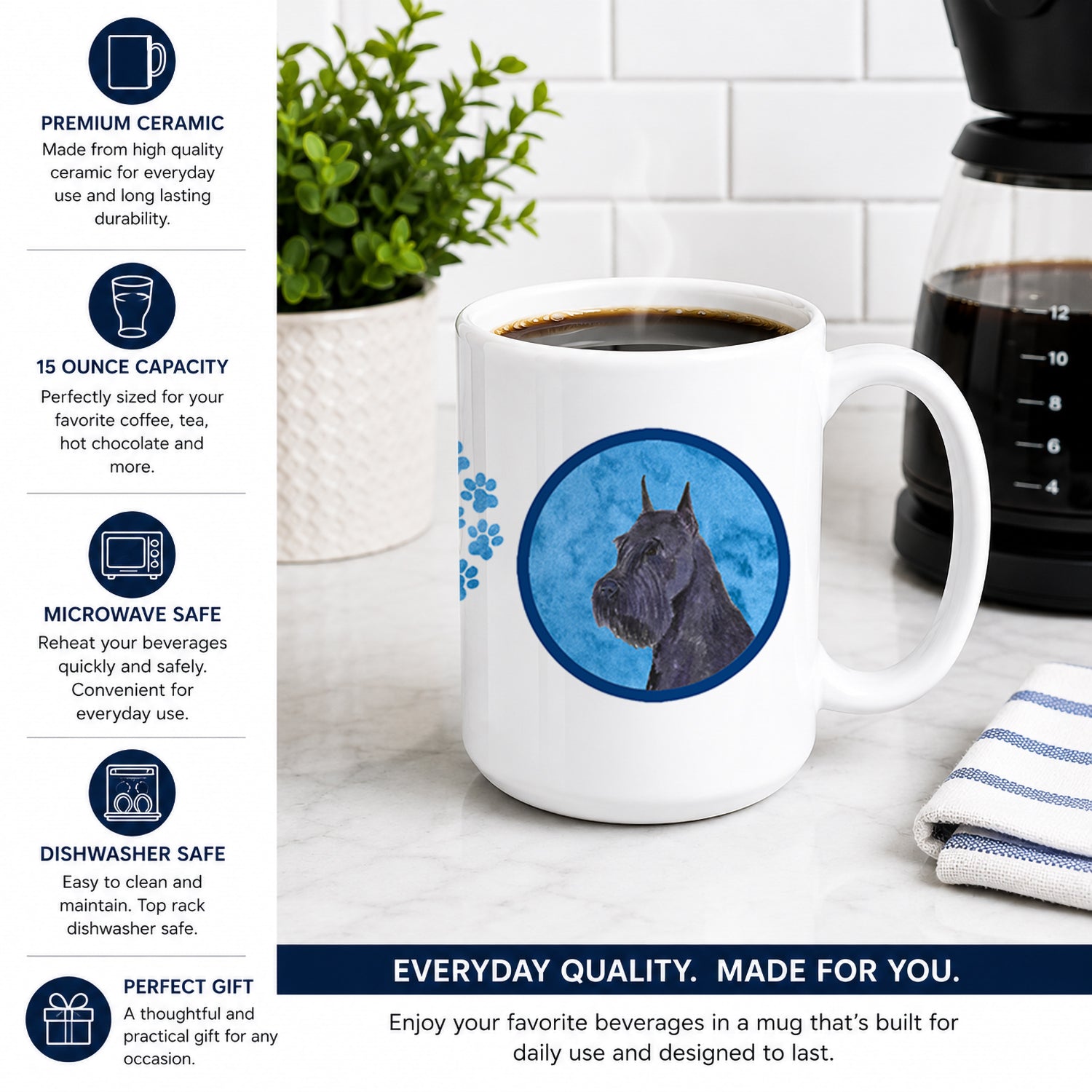 Blue Schnauzer Ceramic Coffee Mug 15 oz Decorative Large C Handle Mug Cup for Tea, Cocoa Hot Chocolate