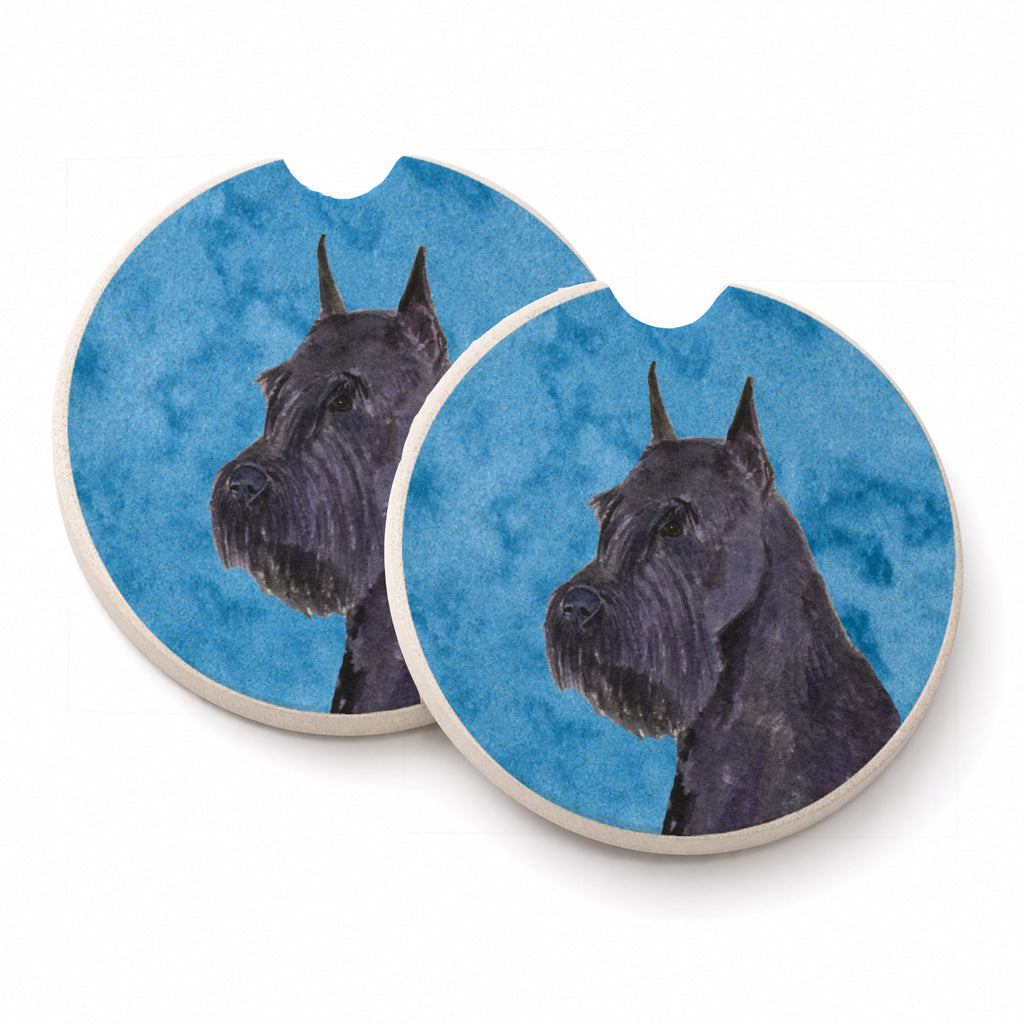 Blue Schnauzer Set of 2 Cup Holder Car Coasters Absorbent Round Sandstone Coasters Gifts for Men or Women, 2.5, Multicolor