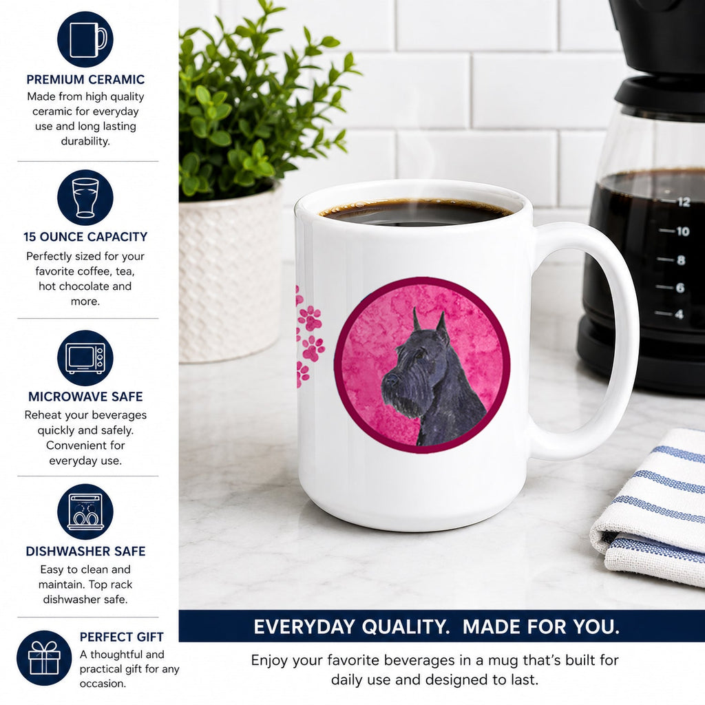 Pink Schnauzer Ceramic Coffee Mug 15 oz Decorative Large C Handle Mug Cup for Tea, Cocoa Hot Chocolate