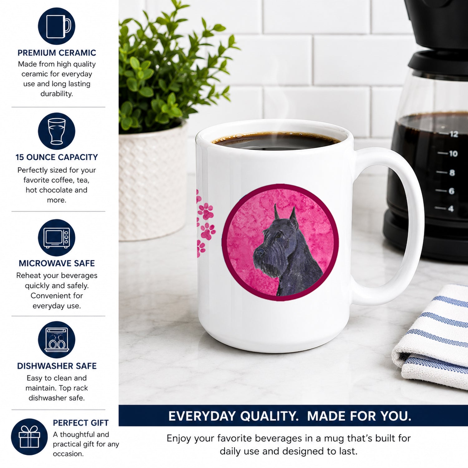 Pink Schnauzer Ceramic Coffee Mug 15 oz Decorative Large C Handle Mug Cup for Tea, Cocoa Hot Chocolate