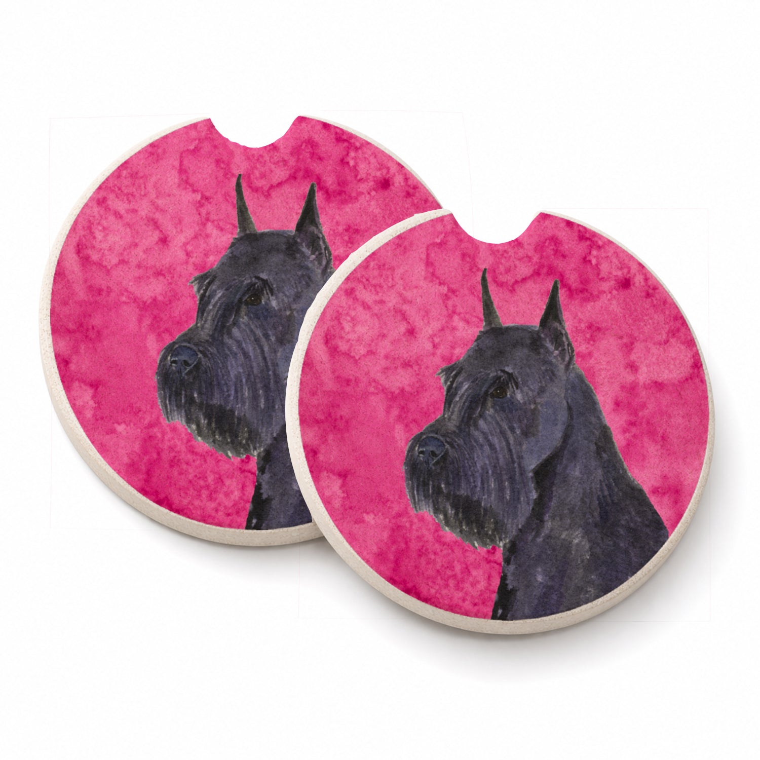 Pink Schnauzer Set of 2 Cup Holder Car Coasters Absorbent Round Sandstone Coasters Gifts for Men or Women, 2.5, Multicolor