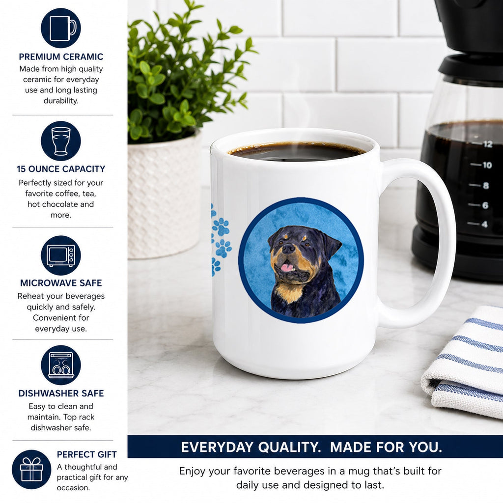 Blue Rottweiler Ceramic Coffee Mug 15 oz Decorative Large C Handle Mug Cup for Tea, Cocoa Hot Chocolate