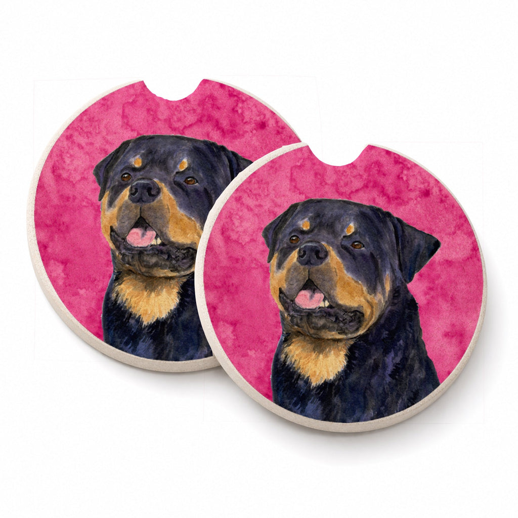 Pink Rottweiler Set of 2 Cup Holder Car Coasters Absorbent Round Sandstone Coasters Gifts for Men or Women, 2.5, Multicolor