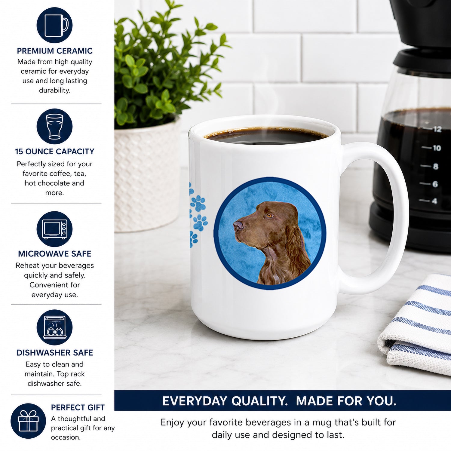 Blue Field Spaniel Ceramic Coffee Mug 15 oz Decorative Large C Handle Mug Cup for Tea, Cocoa Hot Chocolate