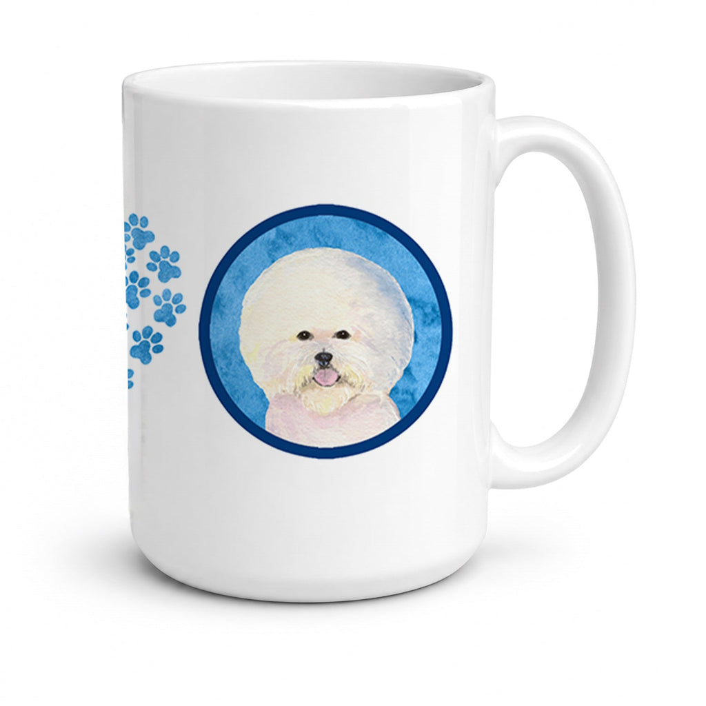 Blue Bichon Frise Ceramic Coffee Mug 15 oz Decorative Large C Handle Mug Cup for Tea, Cocoa Hot Chocolate