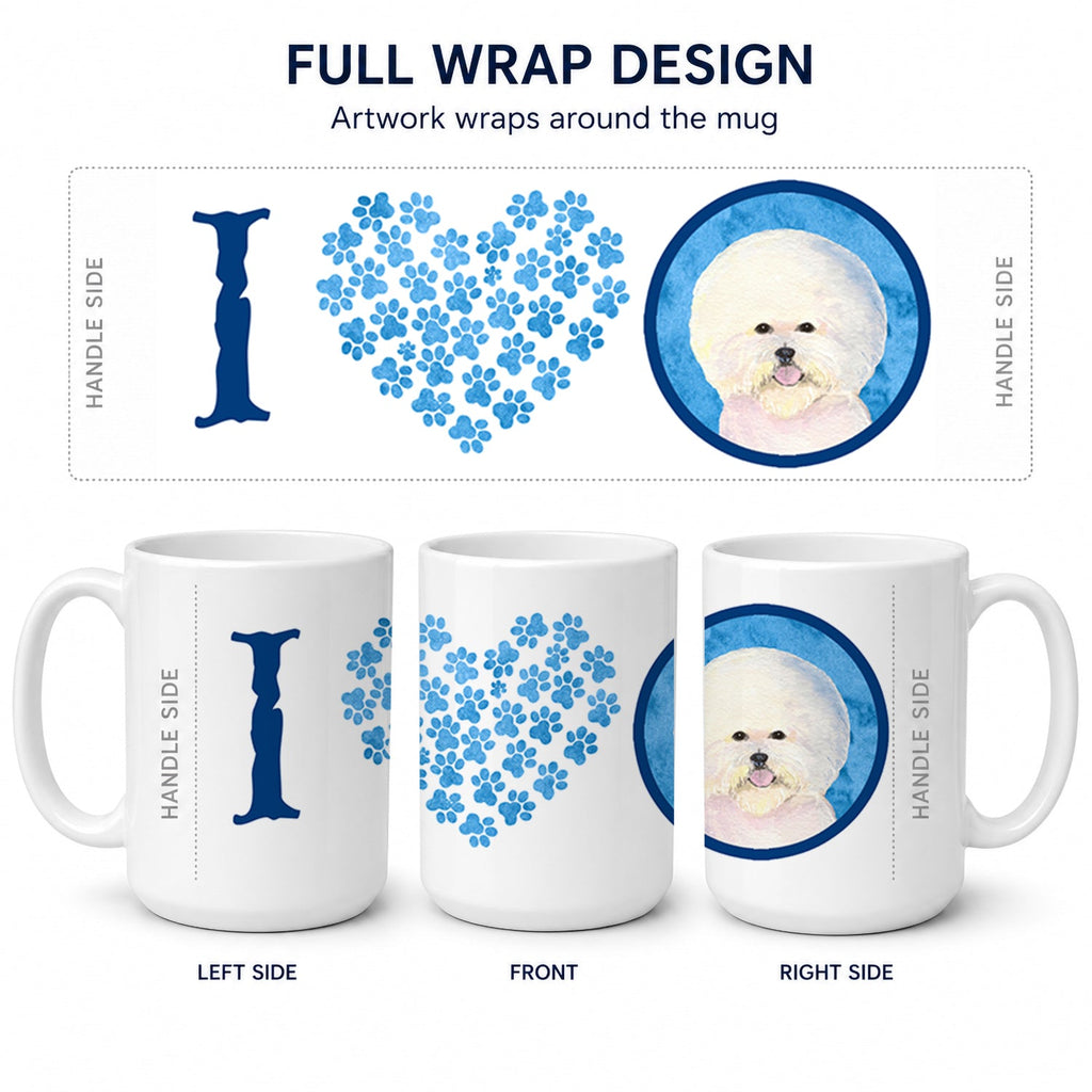 Blue Bichon Frise Ceramic Coffee Mug 15 oz Decorative Large C Handle Mug Cup for Tea, Cocoa Hot Chocolate