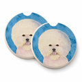 Blue Bichon Frise Set of 2 Cup Holder Car Coasters Absorbent Round Sandstone Coasters Gifts for Men or Women, 2.5, Multicolor