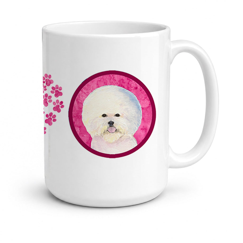 Pink Bichon Frise Ceramic Coffee Mug 15 oz Decorative Large C Handle Mug Cup for Tea, Cocoa Hot Chocolate