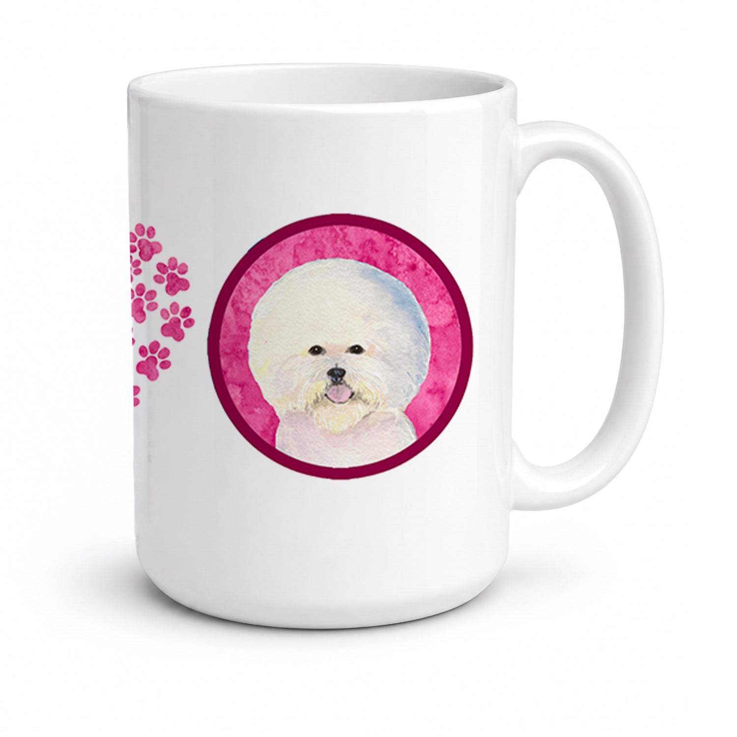 Pink Bichon Frise Ceramic Coffee Mug 15 oz Decorative Large C Handle Mug Cup for Tea, Cocoa Hot Chocolate