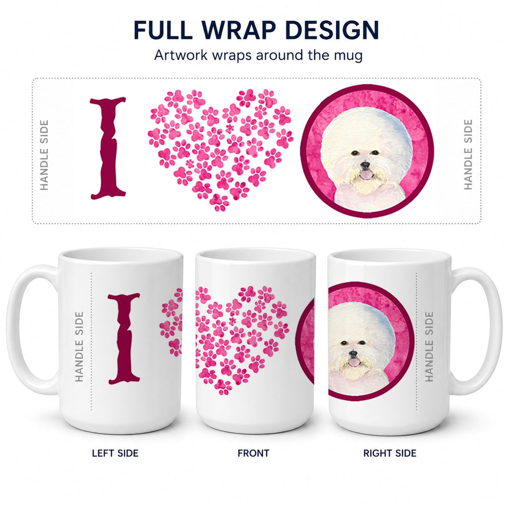 Pink Bichon Frise Ceramic Coffee Mug 15 oz Decorative Large C Handle Mug Cup for Tea, Cocoa Hot Chocolate