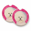 Pink Bichon Frise Set of 2 Cup Holder Car Coasters Absorbent Round Sandstone Coasters Gifts for Men or Women, 2.5, Multicolor