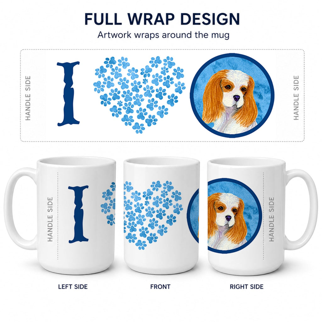 Blue Cavalier Spaniel Ceramic Coffee Mug 15 oz Decorative Large C Handle Mug Cup for Tea, Cocoa Hot Chocolate