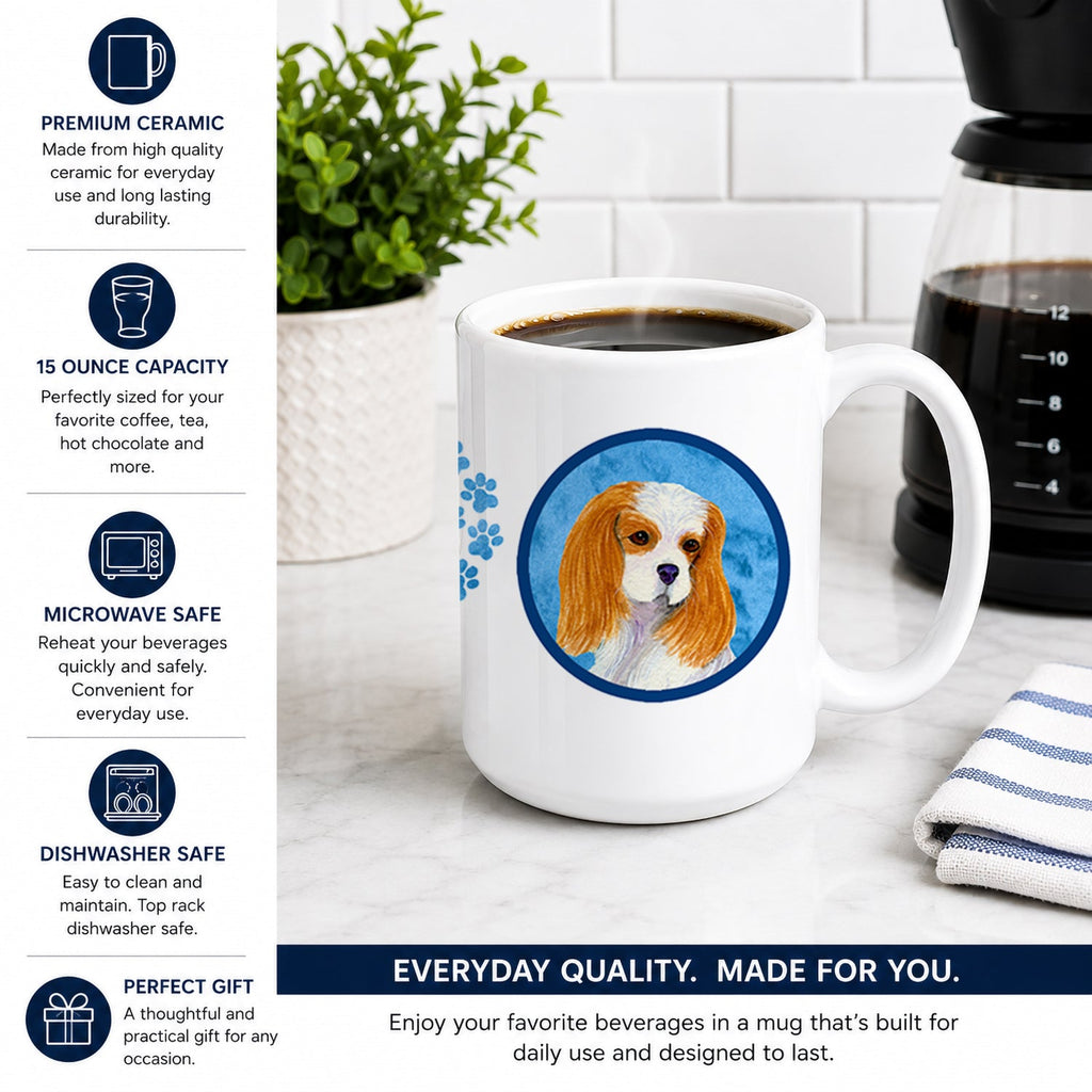Blue Cavalier Spaniel Ceramic Coffee Mug 15 oz Decorative Large C Handle Mug Cup for Tea, Cocoa Hot Chocolate