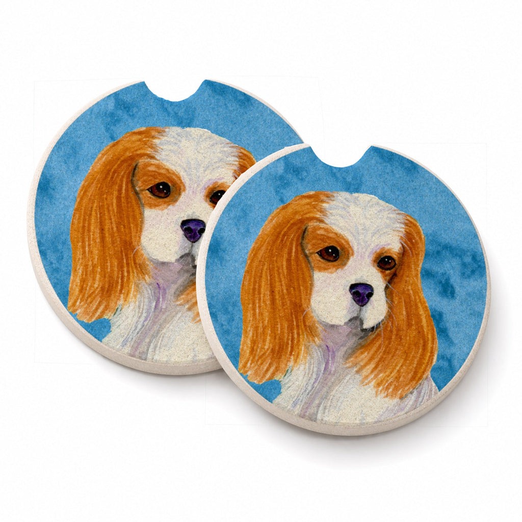 Blue Cavalier Spaniel Set of 2 Cup Holder Car Coasters Absorbent Round Sandstone Coasters Gifts for Men or Women, 2.5, Multicolor