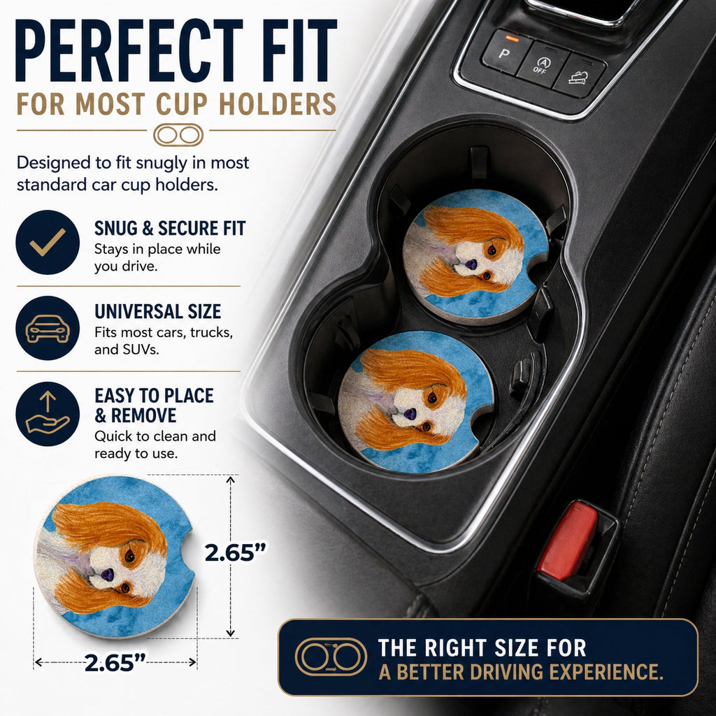 Blue Cavalier Spaniel Set of 2 Cup Holder Car Coasters Absorbent Round Sandstone Coasters Gifts for Men or Women, 2.5, Multicolor