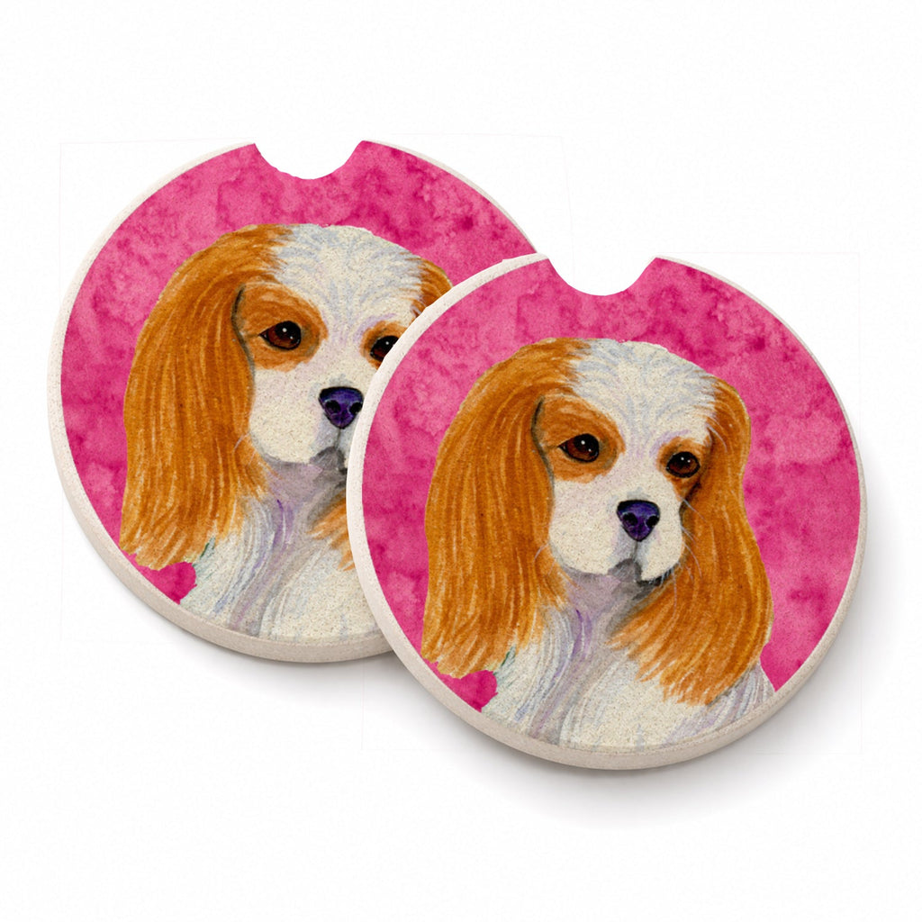 Pink Cavalier Spaniel Set of 2 Cup Holder Car Coasters Absorbent Round Sandstone Coasters Gifts for Men or Women, 2.5, Multicolor