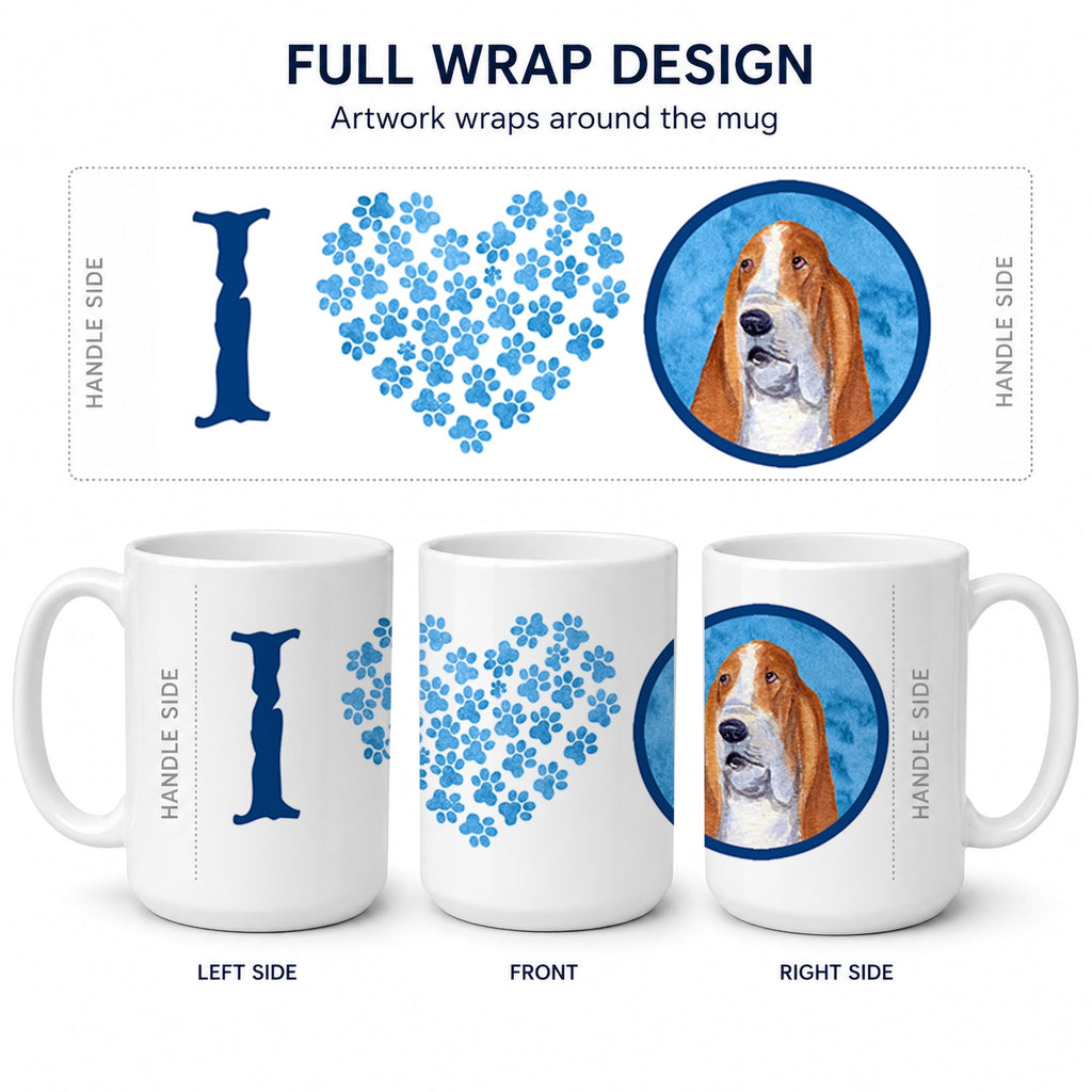 Blue Basset Hound Ceramic Coffee Mug 15 oz Decorative Large C Handle Mug Cup for Tea, Cocoa Hot Chocolate