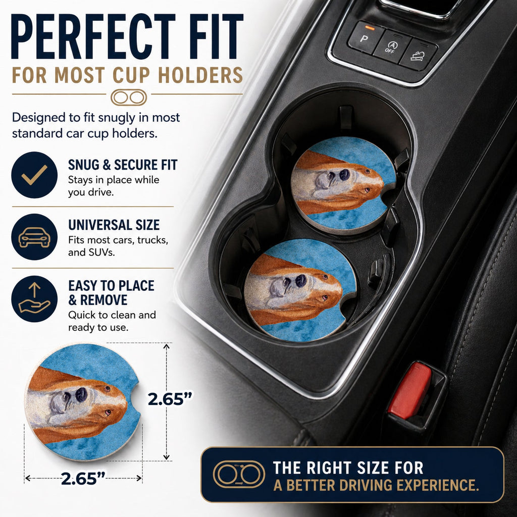 Blue Basset Hound Set of 2 Cup Holder Car Coasters Absorbent Round Sandstone Coasters Gifts for Men or Women, 2.5, Multicolor