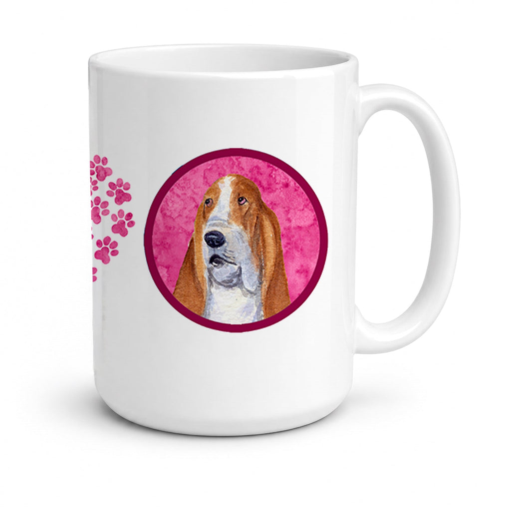 Pink Basset Hound Ceramic Coffee Mug 15 oz Decorative Large C Handle Mug Cup for Tea, Cocoa Hot Chocolate