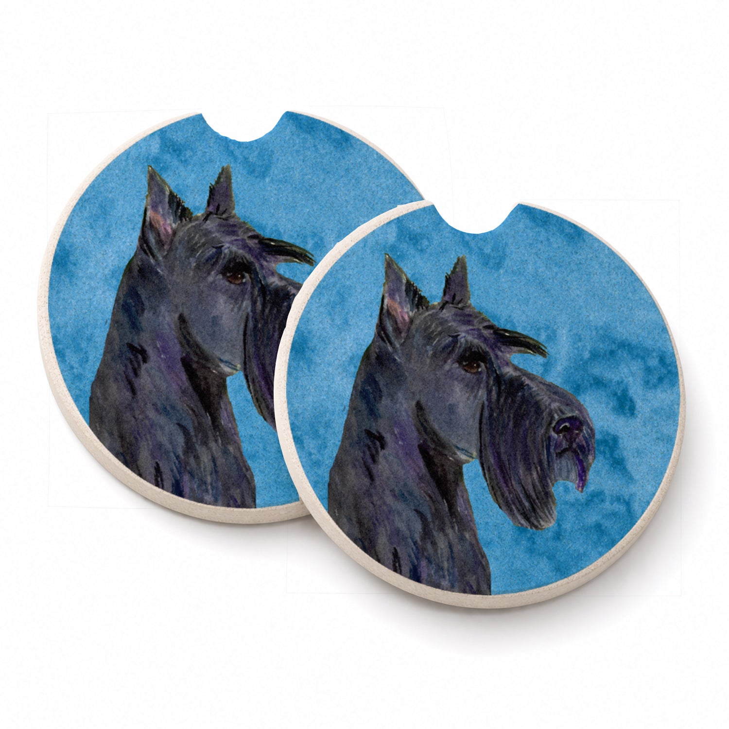 Blue Scottish Terrier Set of 2 Cup Holder Car Coasters Absorbent Round Sandstone Coasters Gifts for Men or Women, 2.5, Multicolor